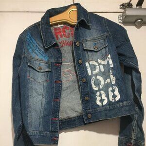 VINTAGE REQUEST PRINTED JEANS JACKETS SIZE M